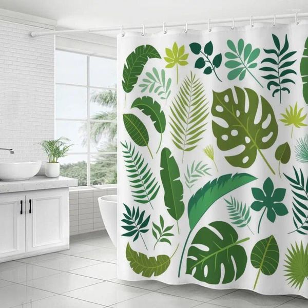 Tende da doccia Tenda impermeabile Elegante stampa di piante ad asciugatura rapida con ganci per la decorazione del bagno