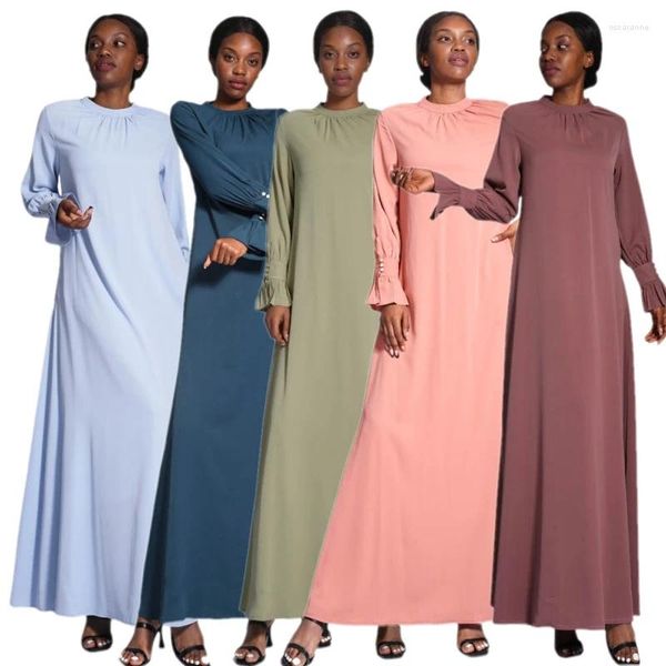 Roupas étnicas Muçulmano Sob Abaya Vestido Interno Cor Sólida Manga Longa Vestidos Deslizantes Petticoat Vestido Islâmico Mulheres Modest Ramadan Robe