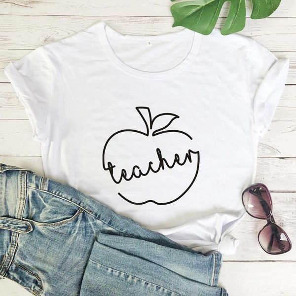Damen T-Shirts Teach Apple T-Shirt Lustiges Frauen-Kurzarm-Grafik-Lehrer-T-Shirt
