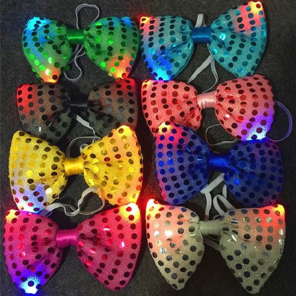 10 peças gravatas borboletas masculinas LED piscando com lantejoulas meninos gravata clube festa de natal feminina gravata presente 240314