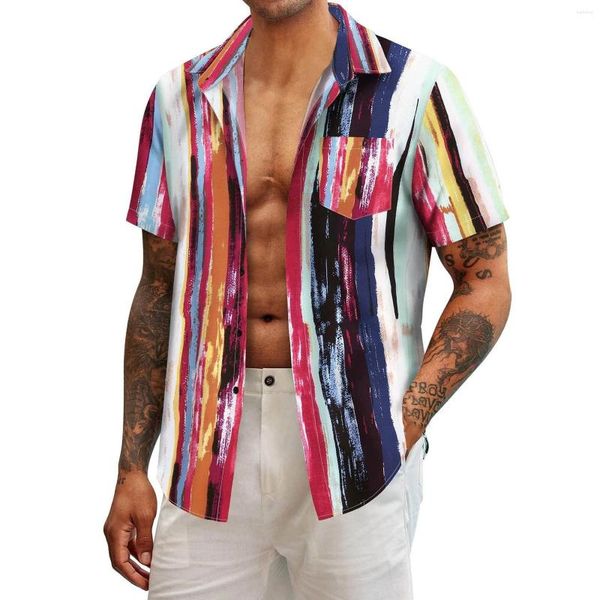 Camisas casuais masculinas verão praia digital impresso camisa grande e alta manga longa t para homens algodão liso