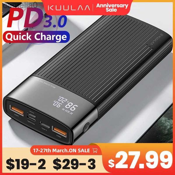 Cep Telefonu Güç Bankaları Kuulaa Power Bank 20000mAH QC PD 3.0 Powerbank Hızlı Şarj Powerbank 20000 MAH USB iPhone 15 14C24320 için Harici Pil Şarj Cihazı