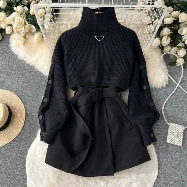 Designer de vestido de duas peças outono e inverno estilo de moda suave suéter feminino elegante conjunto de colete de malha de 2 peças de criação de marca principal doméstica de primeira classe GDYI