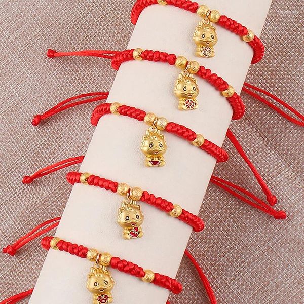 Bracciale rigido 2024 anno del drago fortunato braccialetto di corda rossa ciondolo zodiacale personalità unica decorazione di coppia regalo