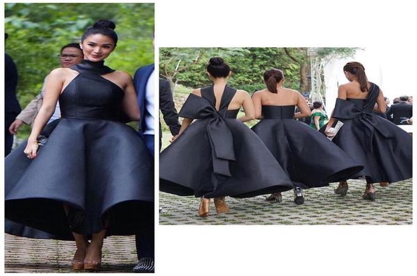 Novo vestido de baile preto vestidos de dama de honra sem alças simples tornozelo comprimento vestido de dama de honra plissados vestidos de festa de casamento barato formal g1085132