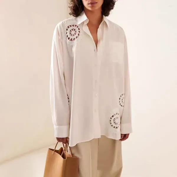 Женские блузки 2024, весенне-летняя блузка Y2k, свободная хлопковая верхняя рубашка с баской и длинными рукавами, полые однорядные пуговицы