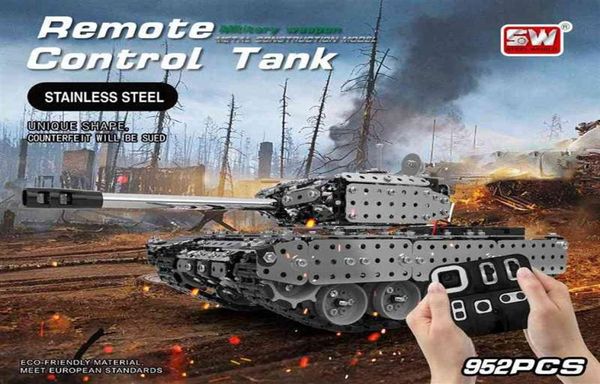 Tamanho grande 2 4g rc tanque diy conjunto de montagem aço inoxidável controle remoto liga metal modelo tanque brinquedo militar vehical para crianças presente w29614219