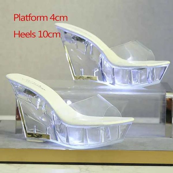 Sapatos de vestido Voesnees 34-43 Nightclub LED Light High Heels Sandálias Luminous Catwalk Pole Dancing Crystal Clear Platform H240321AS8UD46G