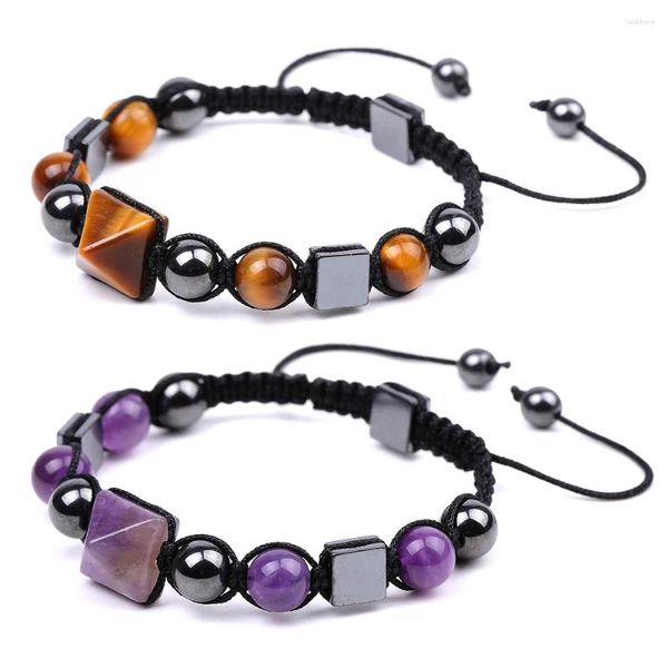 Strand amizade fios de cristal pirâmide contas pulseiras para mulheres homens reiki energia positiva cura chakra hematita pulseira orgone