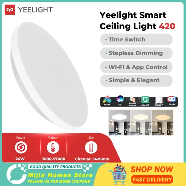 Steuern Sie Yeelight Smart LED-Deckenleuchte 420 Stufenloses Dimmen Einstellbare Helligkeit Moderne minimalistische Schlafzimmerbeleuchtung Lampe Mihome APP