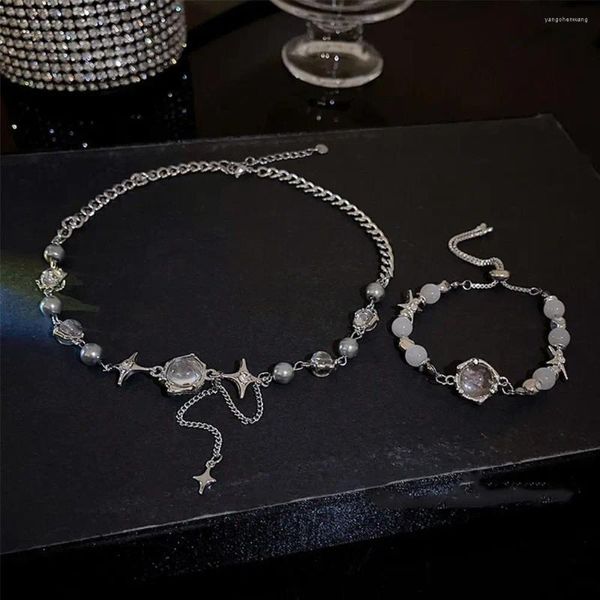 Catene Ciondolo Anello a mano Regalo Gioielli lucenti Bracciale in pietra di luna Girocollo in stile coreano Accessori donna Collana a stella squisita