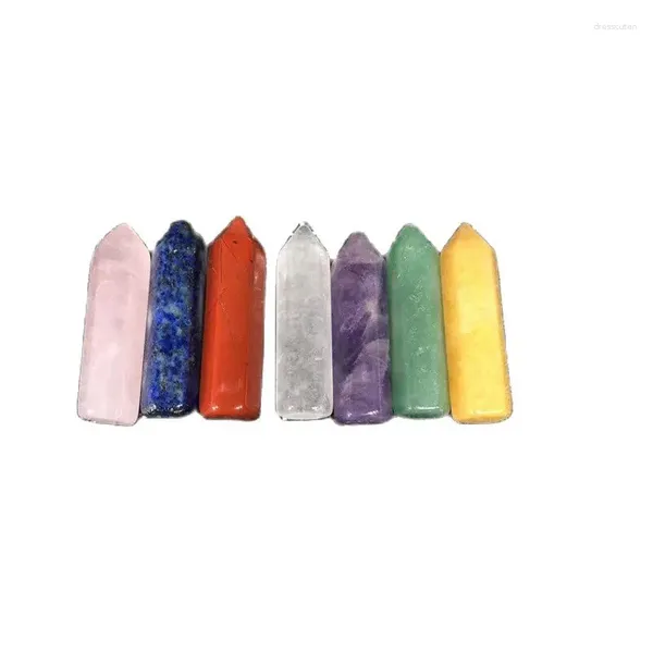 Estatuetas decorativas 7 peças de chakras, pedra de cristal natural, pedra polida, varinha de cura, quartzo rosa, mini ornamento, decoração de casa, artesanato