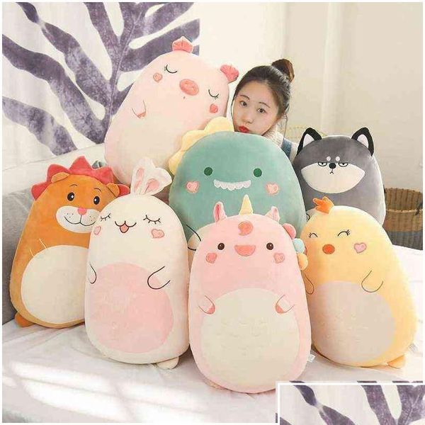 Bonecas de pelúcia P Squish Travesseiro Brinquedo Animal Kawaii Dinossauro Leão Macio Grande Almofada Recheada Presente de Dia dos Namorados para Crianças Menina Drop Delivery Toy Dh78K