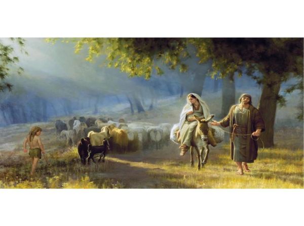 Regalo di Natale Joseph Brickey Dipinti ad olio Viaggio a Betlemme Arte su tela fatta a mano di Cristo Paesaggio moderno Figura opera d'arte Liv7545616