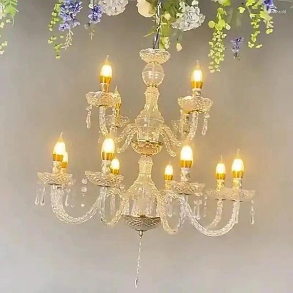 Castiçais El Casamento Lâmpadas Lustre Cristal Ouro Decoração Adereços Teto Forjado