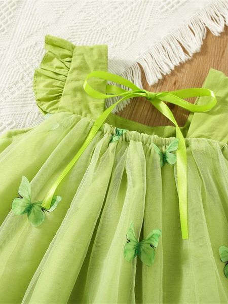 Платья для девочек Платье-трапеция без рукавов с цветочным принтом для девочек, с рюшами по подолу и бантом — идеальный летний наряд для маленьких принцесс