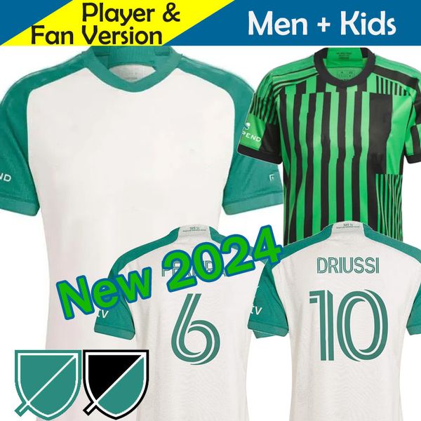 2023 2024 Austin FC Soccer Jersey Kid Kit Man 23/24 Camisa de futebol Principal Home Green Las Voces Away Branco Tan Armadillo DRIUSSI RIGONI ANEL RUBIO WOLFF ZARDES
