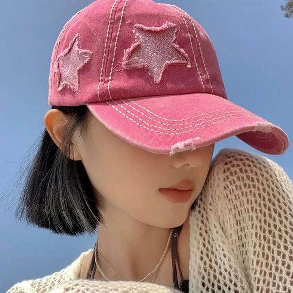 Retro Y2K Yıldız Yıkanmış Denim Delik Yıldız Beyzbol Kapağı Snapback Şapkalar Sonbahar Yaz Balıkçı Şapkası Erkek Kadın Kepleri Şapkalar Gorras