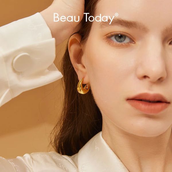 BeauToday Metall-Ohrringe für Damen, 18 Karat vergoldetes Messing, Ohrtropfen, Mond-Design, weiblich, schlicht, Schmuckzubehör, handgefertigt, 93505 240311