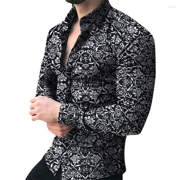 Мужские повседневные рубашки, мужская брендовая рубашка с длинным рукавом, мужская блузка с цветочным принтом, летняя осенняя верхняя одежда, Camisa Masculina, распродажа