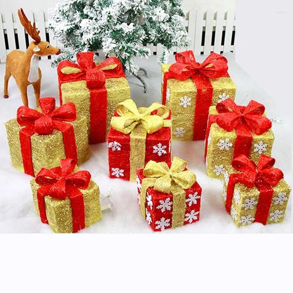 Decorazioni natalizie Forniture Decorazione Natale all'aperto con fiocco Confezione regalo Scatola di ferro Set Ornamenti Navidad per feste