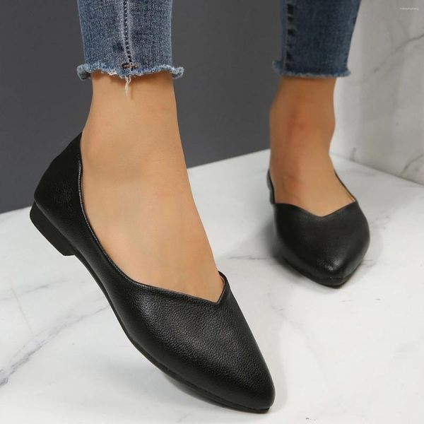 Scarpe casual da donna moda tinta unita in pelle a punta basse comode piatte Zapatos Para Mujeres