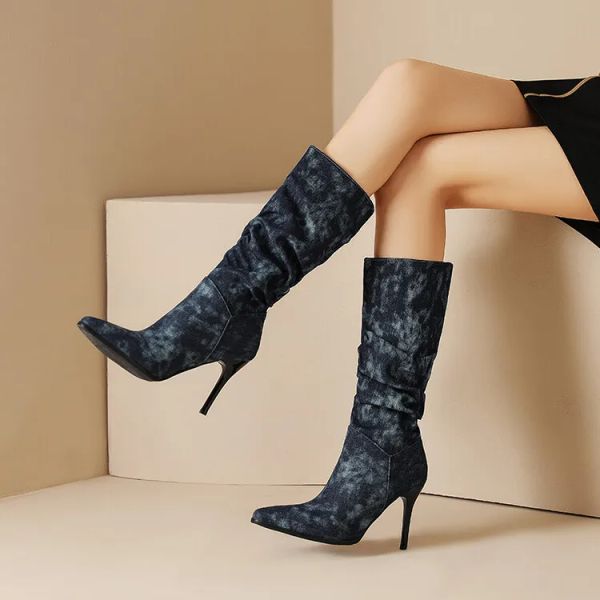 Botas botas mulheres novas 2024 sapatos fêmeas coxas sexy saltos altos calçados de inverno sexy de inverno estiletto borracha damas de outono pontudo