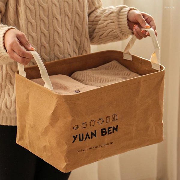 Çamaşır çantaları katlanabilir depolama sepeti kraft kağıt kutu dolabı kozmetik organizatör mücevher oyuncak