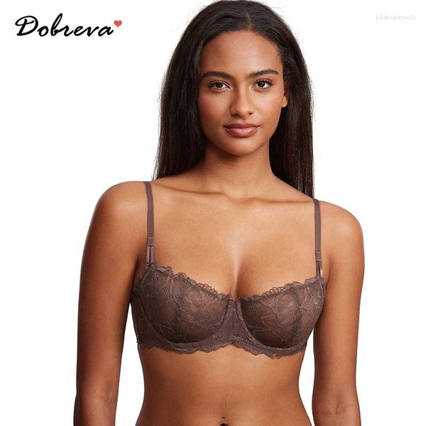 Bras Dobreva Mulheres Balconette Push Up Bra Sexy Lace Plus Size Transparente Unlined Sheer Underwire