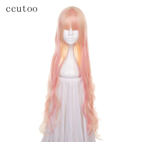 Perücken ccutoo 120 cm Macross Sheryl Pink Blonde Mix gewellte lange synthetische Perücke Hitzebeständigkeit Faser Cosplay Kostüm Perücken Haar