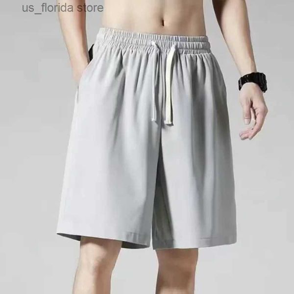 Shorts masculinos primavera verão calças divididas para homens magro esportes ao ar livre correndo solto oversized shorts com seda gelo esportes shorts y240320