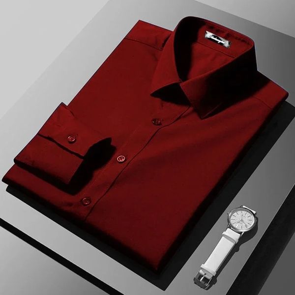 Abito da uomo slim fit a maniche lunghe rosso, la migliore camicia da uomo Roba grande da uomo 240320