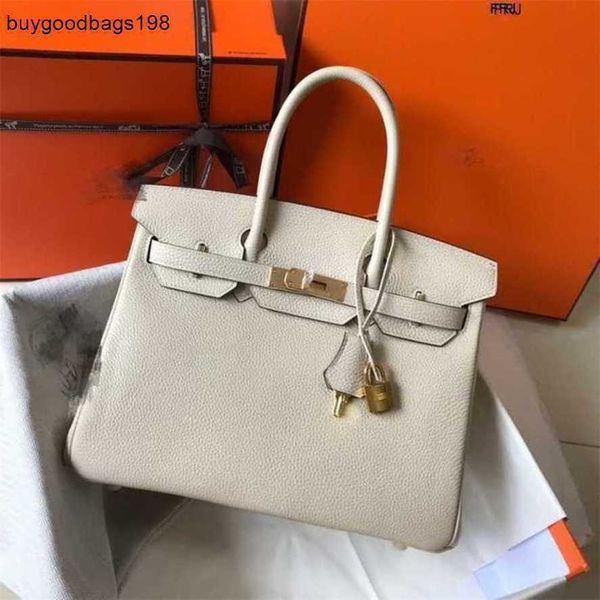 Borse in vera pelle Togo Taglia 25 30 35 Milk Shake Borsa bianca Fibbia dorata Argento Logo Fkpb