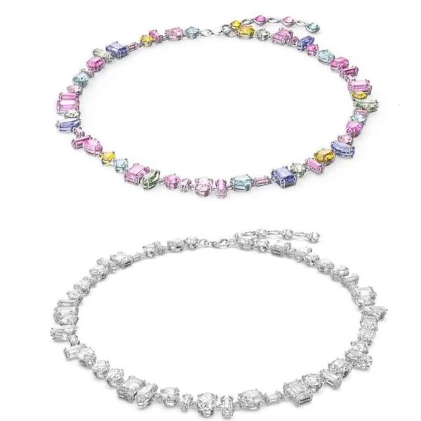 Colar de luxo Jewery Swarovskis Colar de doces colorido com luz fluida para mulheres usando elemento de andorinha cristal arco-íris branco corrente de osso de cobra