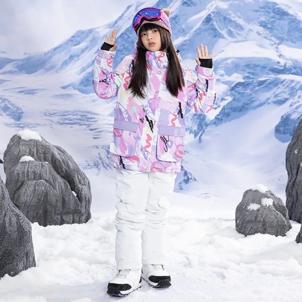 Boots Girls Ski Giacca da sci Pantaloni per bambini Snowboard Abbigliamento Parente Pate inverno termico impermeabile per abiti sportivi all'aperto set