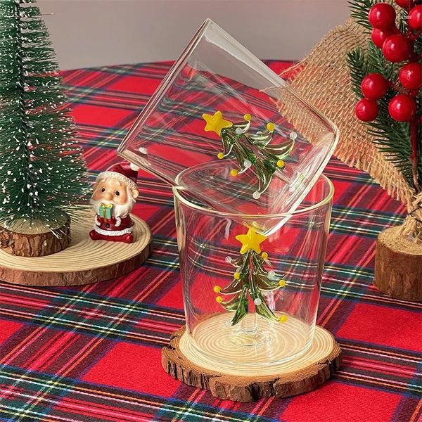 Bicchieri da vino Tazza da albero di Natale da 380 ml Tazza carina Bicchieri di vetro Caffè Decorazione della casa