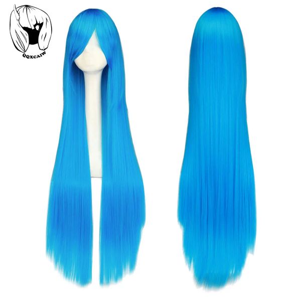 Parrucche QQXCAIW Cosplay Parrucche sintetiche blu lunghe da 100 cm Costume anime di Halloween Parrucca diritta resistente al calore