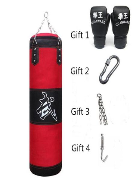 120 cm Training Fitness Mma Boxsack Leer Sport Kick Sandsack Muay Thai Boxer Trainingsset Wraps Haken ein Paar Handschuhe256571805