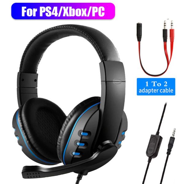 Kopfhörer/Headset, Stereo-Gaming-Headset für Xbox One, PS4, PC, 3,5 mm kabelgebundener OverHead-Gamer-Kopfhörer mit Mikrofon, Lautstärkeregelung, Spiel-Kopfhörer