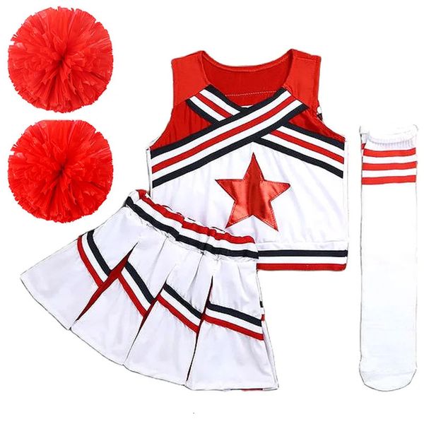 Pompon Costume da cheerleader Donne Ragazze Concorso Rosso Cheerleader Squadra scolastica Uniforme Classe Vestito per bambini Costumi di danza 240305