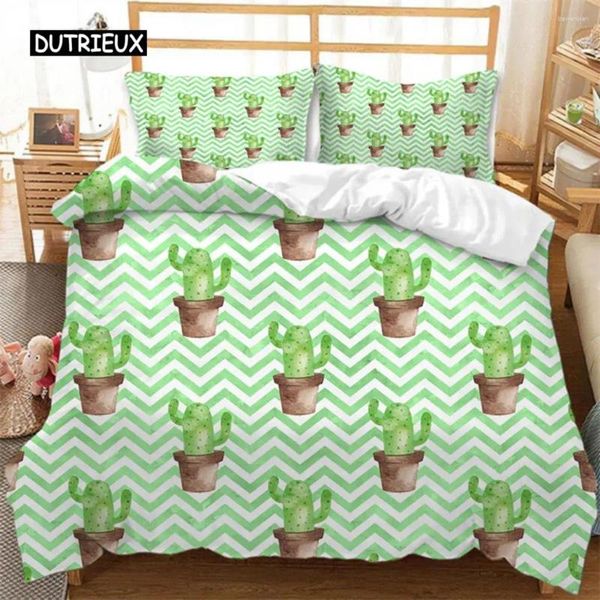 Conjuntos de cama Cactus Planta Floral Duveta Capa King Microfibra Pastoral Flor Flor em Onda Fundo Conjunto Consolador Quarto