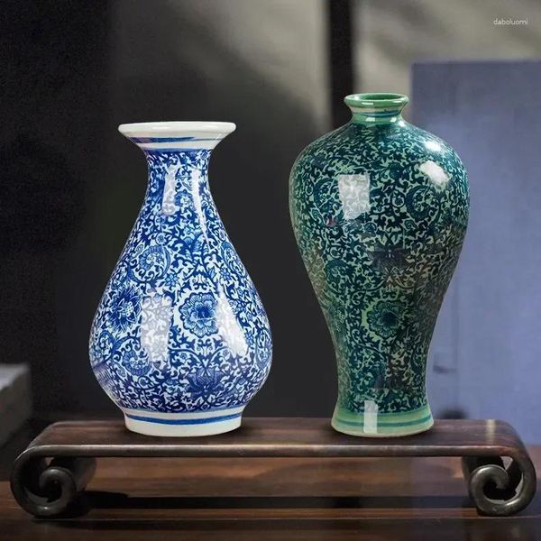 Vasen Chinesische Jingdezhen Blau Weiß Porzellan Antike Keramik Vase Hause Wohnzimmer Tisch Figuren Dekoration Shop Blumentopf Handwerk