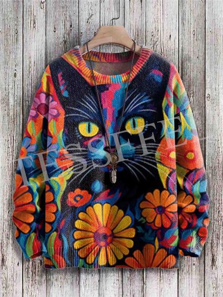Мужские свитера, модный вязаный свитер, мультяшный винтажный абстрактный тату в стиле ретро с длинными рукавами, 3Dпринт, осенне-зимний пуловер, Harajuku, повседневный AX8