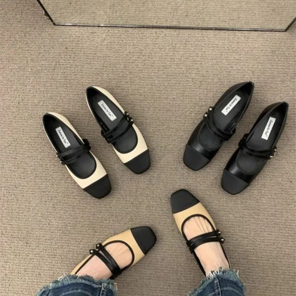 Flats 2023 New Women Shoes Fashion Fashion estilo coreano Banda fina de cores mistas de fundo plano casual jane sapatos para mulheres zapatos de mujer