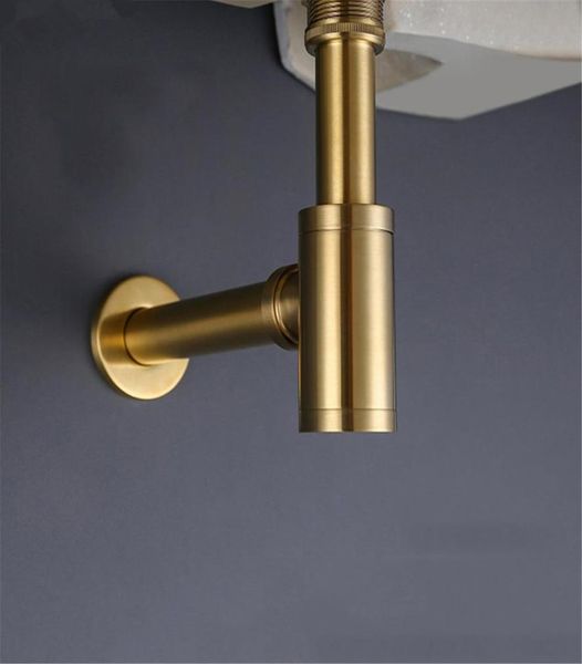 Латунный сифон для раковины для ванной комнаты, матовый золотой сифон P с выдвижным сливным фильтром без прорезей и прорезями7231542