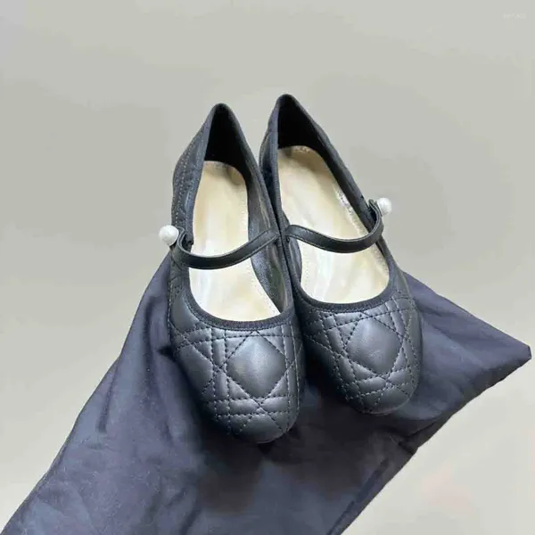 Sıradan Ayakkabı Bahar Sonbahar Kadın Moda Orijinal Deri İnci Dekor Bale Daireler Kısa Yumuşak Toka Kayış Somunlar