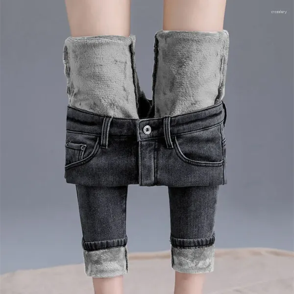 Pantaloni jeans da donna 2024 pantaloni coreani a vita alta per donna pantaloni invernali a matita elastica di grandi dimensioni