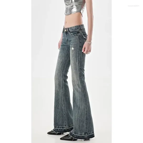Jeans da donna 2024 High Street Spicy Girls Vita bassa Donna Autunno Vintage Y2k Design Sense Slim Fit Tubo dritto Micro Flare Pants