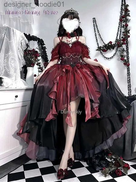 Cosplay Anime Trajes Noiva Escura Flor Vermelha Vestido de Noiva Cos Lolita Vestido Op Vestido Lolita Pesado Trilha Industrial Vestido Fofo Lolita Role PlayC24320