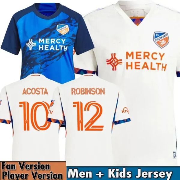Ucuz 2024 2025 FC Cincinnati Futbol Formaları Çocuk Kiti Man 24 25 Futbol Gömlek Ev Mavi Uzak Beyaz Boupendza Acosta Robinson Miazga Barreal Kalecisi